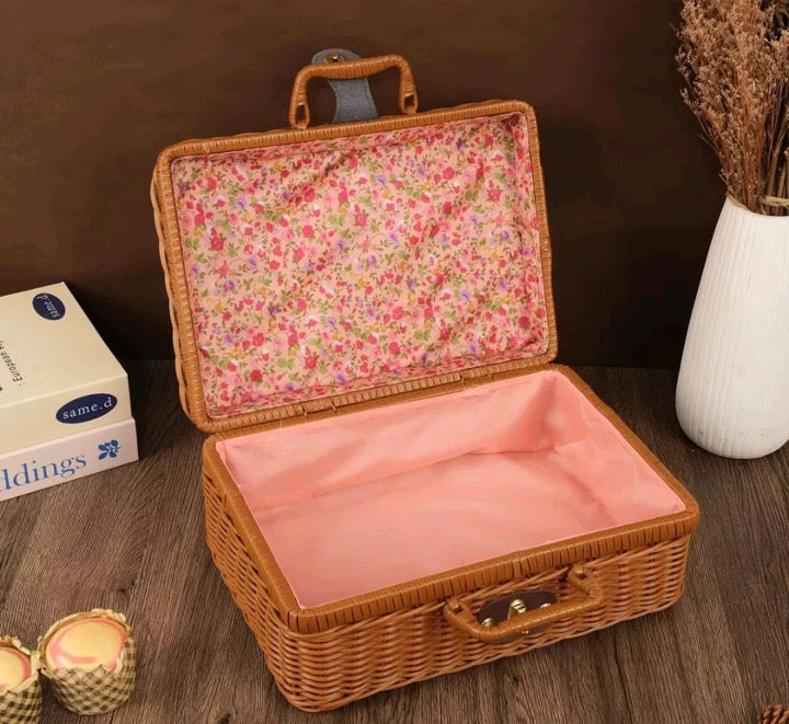 Vintage Style Rattan Box with Fabric Lining and Handles - Thefirstgiggles