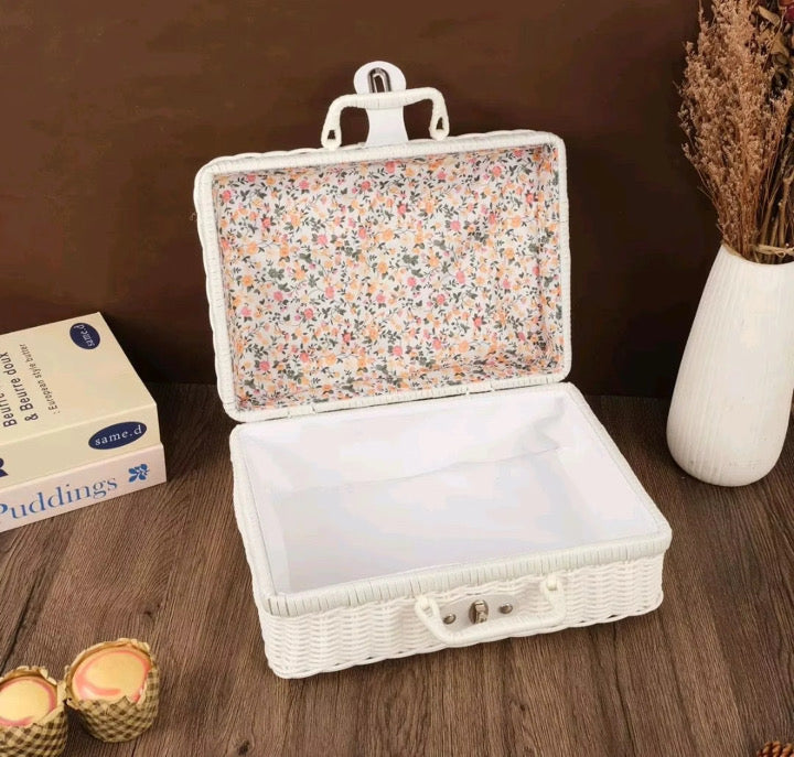 Vintage Style Rattan Box with Fabric Lining and Handles - Thefirstgiggles